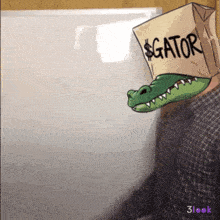 a man with a bag on his head that says gator on it
