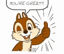 a chipmunk is giving a thumbs up with a speech bubble .