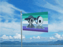 a flag with a picture of a man and woman on it