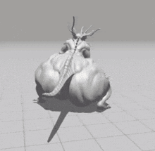 a 3d model of a monster with horns standing on a checkered surface