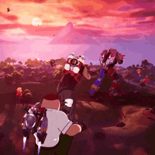 a cartoon of a man with a jetpack and a robot in the background