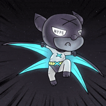 a cartoon drawing of a cat wearing a hype mask