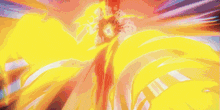 a cartoon character is surrounded by flames and a glowing yellow light