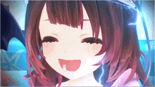 a close up of a girl 's face with her mouth wide open