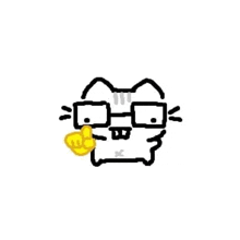 a cartoon cat with glasses and a yellow thumb up .