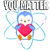 a penguin holding a heart with the words " you matter " below it