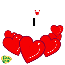 the word love is surrounded by hearts and a pants bear