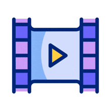 a blue and purple icon with a play button in the middle