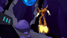 a cartoon drawing of a robot with a flame coming out of it 's mouth