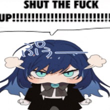 a cartoon of a girl with a speech bubble that says " shut the fuck up "