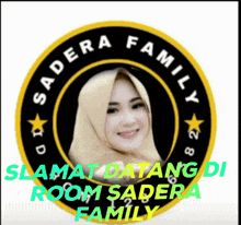 a picture of a woman in a hijab is surrounded by the words sadera family selamat datang di room sadera family