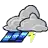 a pixel art illustration of a cloud , lightning and rain .