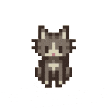 a pixel art drawing of a dog with a collar and leash on .