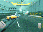 a video game screen shows a car driving down a highway and the number 442