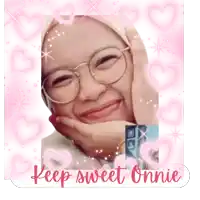 a picture of a girl with glasses and the words keep sweet onnie on the bottom
