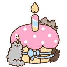 pusheen cake eating happy birthday