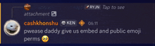 a screenshot of a conversation between ken and cashkhonshu