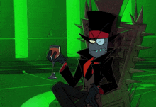 a cartoon character is sitting on a chair with spikes