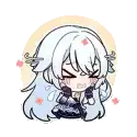 a cartoon drawing of a girl with long white hair and a dress .