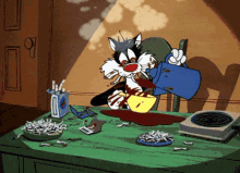 a cartoon of sylvester the cat pouring a cup of coffee