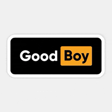 a sticker that says " good boy " on a black background