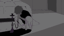 a cartoon of a man smoking a hookah in a room .