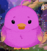 a purple bird with a heart on its head is in a video game screen