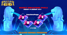 a poster for the museum bola shows a singapore pools result