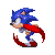 a pixel art of a sonic the hedgehog flying through the air .