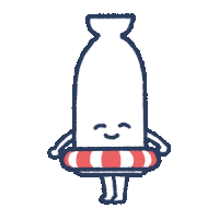 a cartoon drawing of a condom with a red and white striped life preserver around it