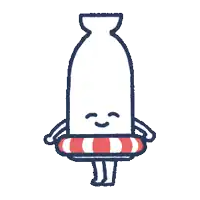 a cartoon drawing of a condom with a red and white striped life preserver around it