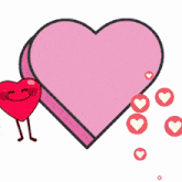 a cartoon heart with arms and legs is standing next to a pink heart