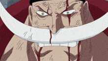 a man with a white mustache has blood dripping from his face