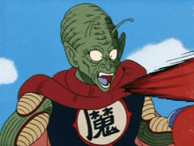 a cartoon character with a chinese symbol on his chest
