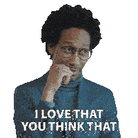a man in a suit and turtleneck says i love that you think that