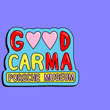 a logo for good carma porsche museum with hearts on it