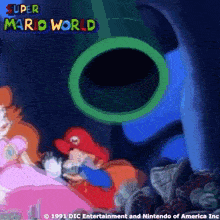 a poster for super mario world shows mario and princess daisy