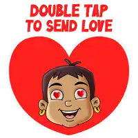 a red heart with a boy 's face and the words " double tap to send love "