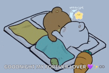 a cartoon of two bears sleeping on a bed with the words goodnight my forever lover written on the bottom