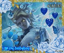 a picture of a woman with hearts and the words cutie on the bottom