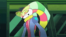 a cartoon character wearing glasses and a scarf has a heart on his butt