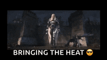 a picture of an angel with the words " bringing the heat " below it
