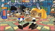 a cartoon scene with a sign that says boo in the background