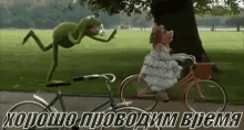 велосипед прогулка мисс пигги кермит кататься GIF - Bicycle Bike Miss Piggy GIFs