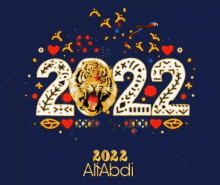 a blue background with the year 2022 and a tiger on it