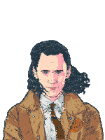 a drawing of a man with long hair wearing a brown jacket