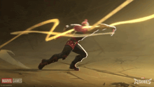 a poster for marvel games rivals shows a man running
