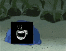 a cup of coffee is sitting in a puddle of water