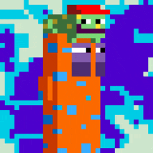 a pixel art drawing of a carrot with a frog on top