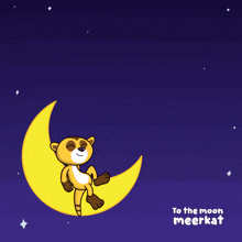 a cartoon of a meerkat sitting on a crescent moon with the words happy 4th of july to the moon meerkat